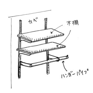 ハンガー機能付き木棚ラック